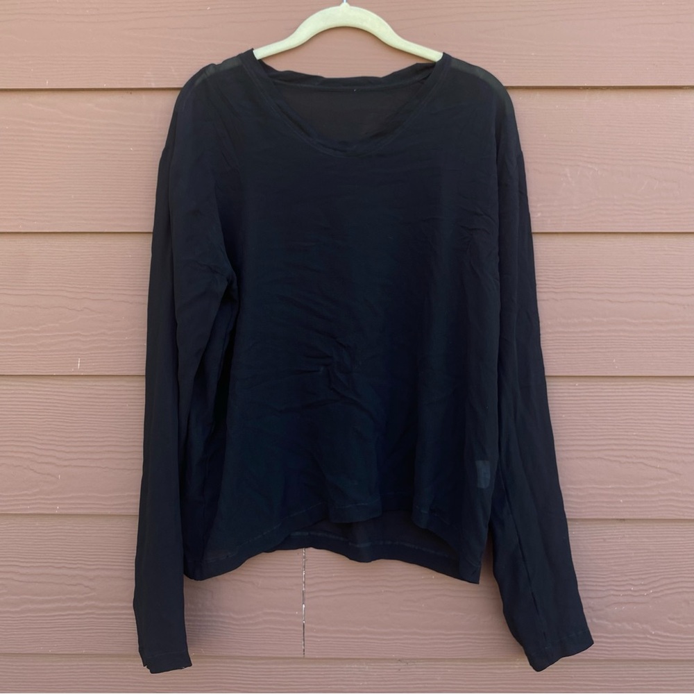 100% Silk Long Sleeve Sheer Blouse Lightweight Black Size Large Made in Italy